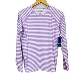 Coolibar Striped Long-Sleeve Rashguard Swim Top Purple White Women’s Medium‎ NEW